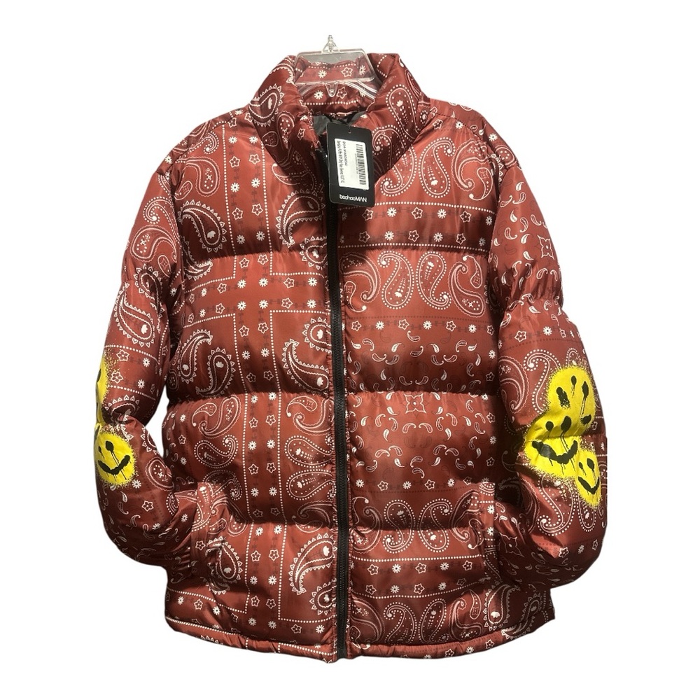 Boohoo Man Rust Bandana Print Puffer Jacket NWT